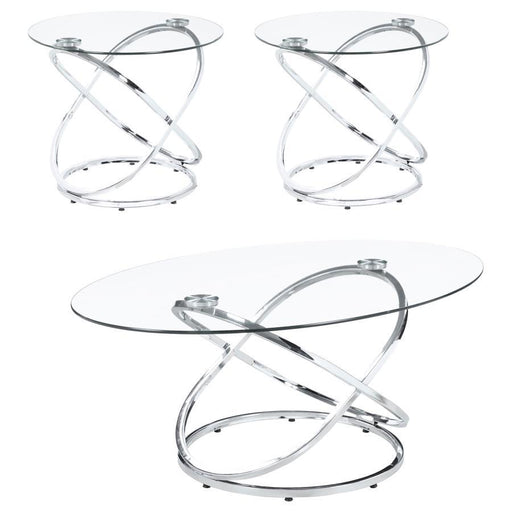 Warren - 3 Piece Oval Glass Top Coffee Table Set - Chrome - JaxCo Furniture