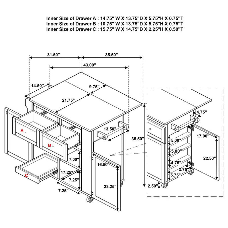 Jalen - 3 Door Mobile Kitchen Cart - Natural Brown And White - JaxCo Furniture
