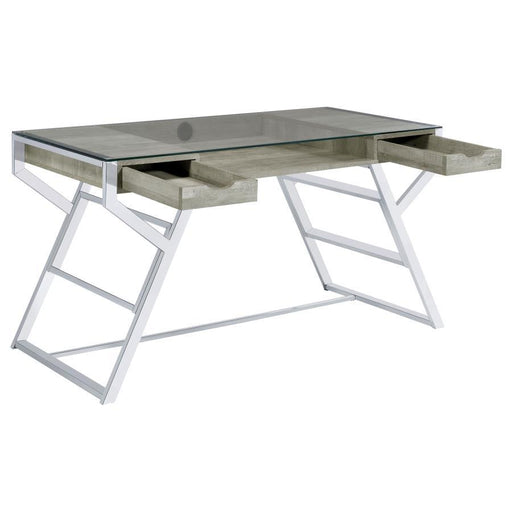 Emelle - Glass Top Writing Desk - Gray Driftwood - JaxCo Furniture