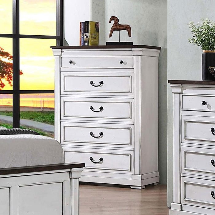 Hillcrest - 5-Drawer Bedroom Chest - Distressed White - JaxCo Furniture