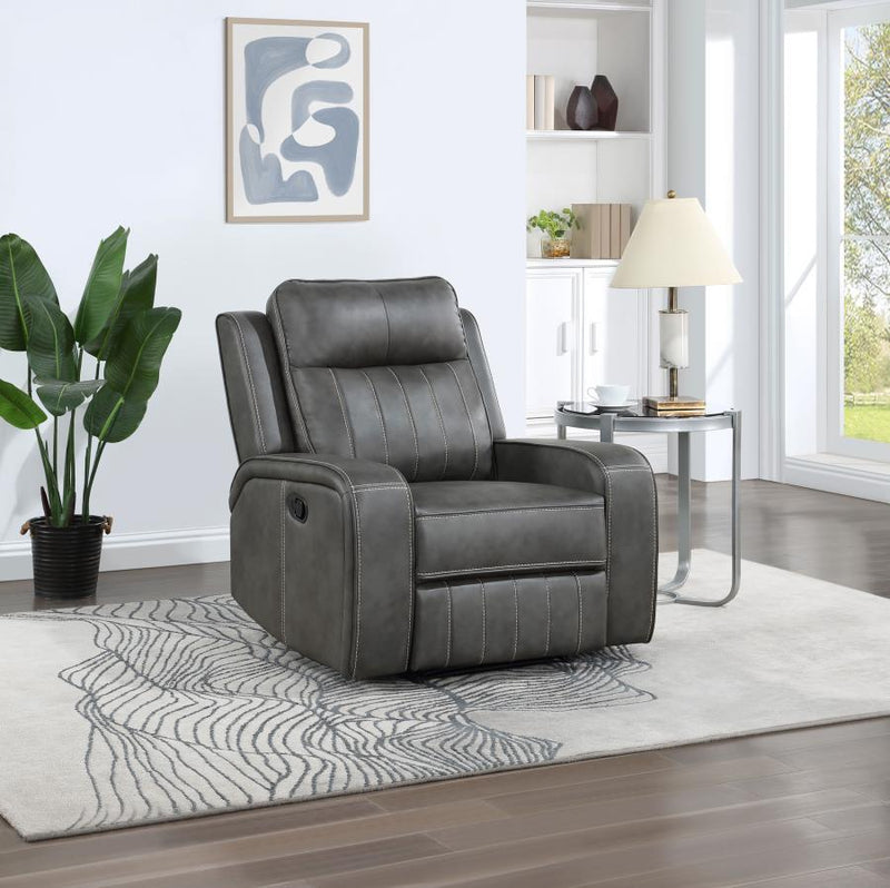 Raelynn - Upholstered Track Arm Recliner - JaxCo Furniture