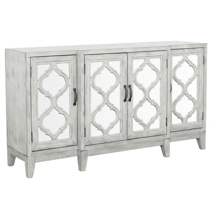 Mckellen - 4 Door Wood Trellis Accent Cabinet - Distressed White - JaxCo Furniture