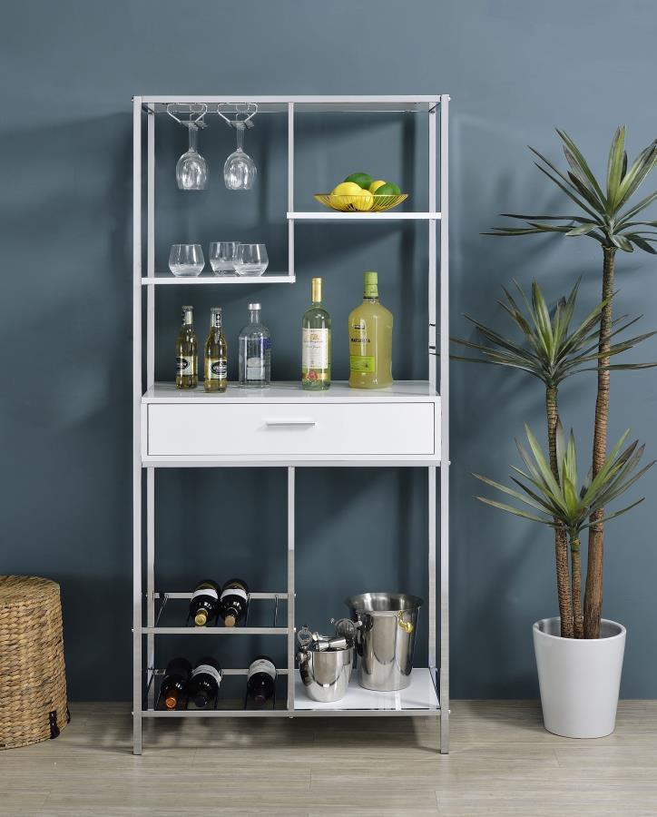 Figueroa - 5-Shelf Wine Storage Bar Cabinet - White High Gloss - JaxCo Furniture