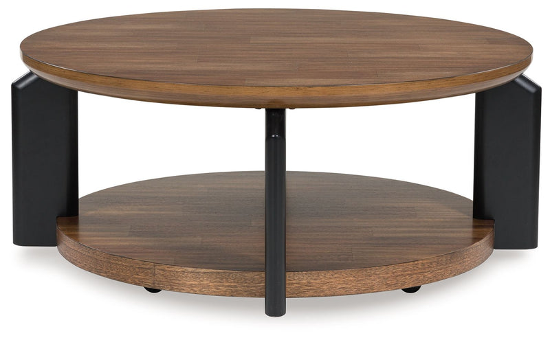Kraeburn - Brown / Black - Round Cocktail Table - JaxCo Furniture