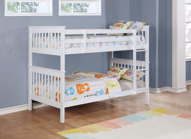 Chapman - Wood Twin Over Twin Bunk Bed With Mattress - White - JaxCo Furniture