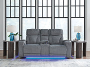 Studio Cave - Steel - Power Reclining Loveseat with Console - JaxCo Furniture
