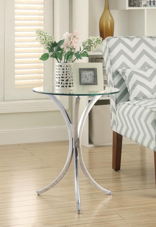 Eloise - Round Glass Top Accent Side Table - Chrome - JaxCo Furniture