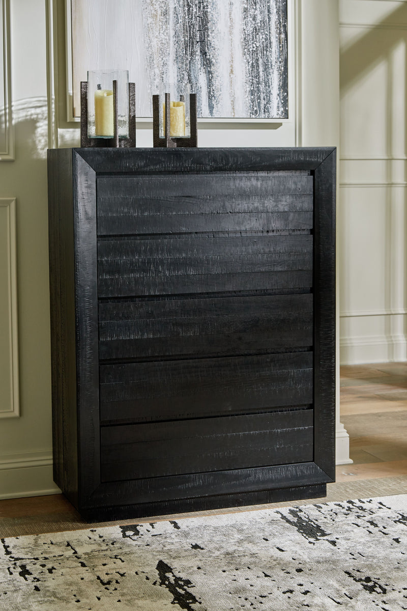 Londer - Black - Five Drawer Chest - JaxCo Furniture