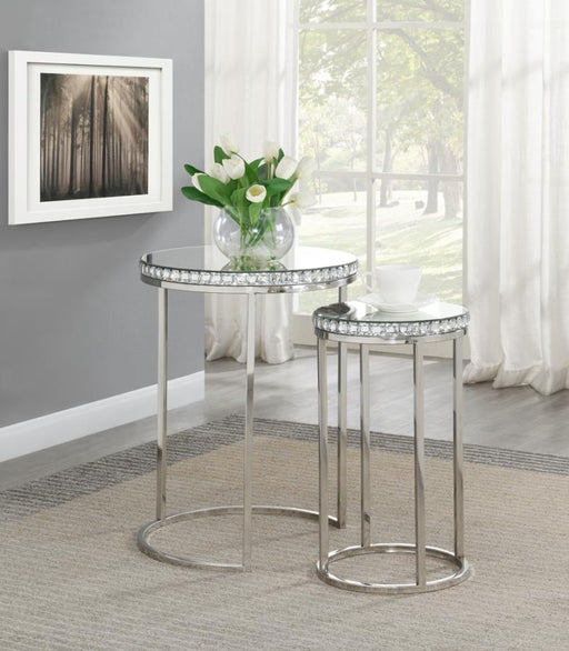 Addison - 2-Piece Round Mirror Top Nesting Tables - Silver - JaxCo Furniture