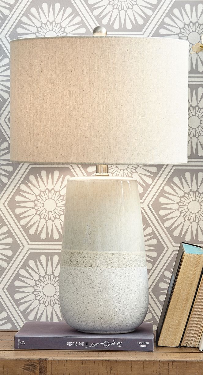 Shavon - Beige / White - Ceramic Table Lamp - JaxCo Furniture