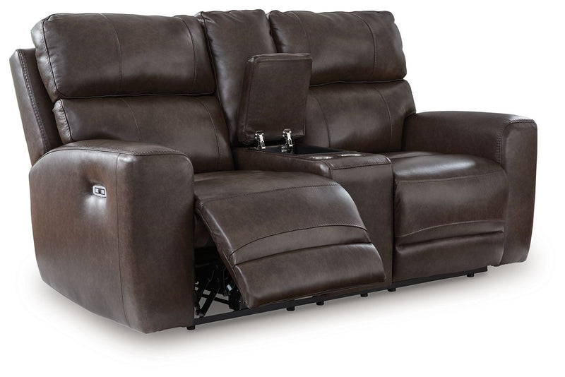 Crossplex - Smoke - Power Recline Loveseat / Console / Adjustable Headrest - JaxCo Furniture