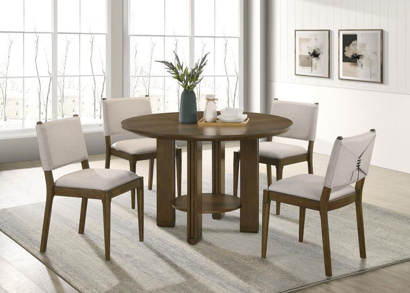 Ottowa - 5 Piece Round Wood Dining Room Table Set - Brown - JaxCo Furniture