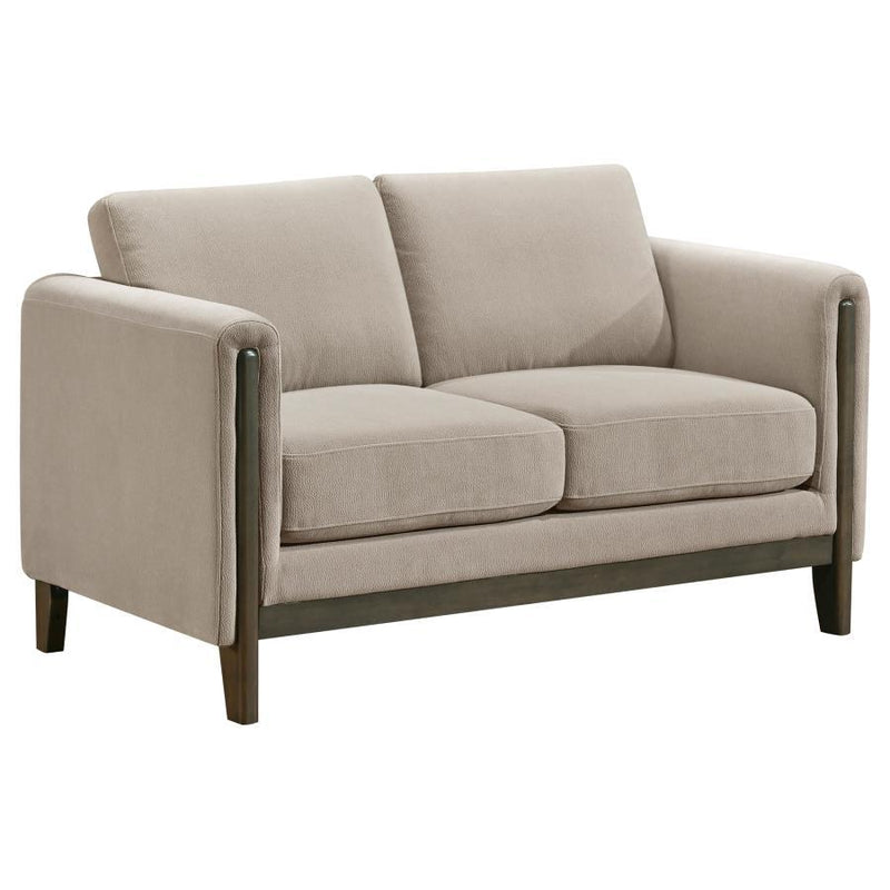 Islington - Fabric Upholstered Panel Arm Loveseat - Taupe - JaxCo Furniture
