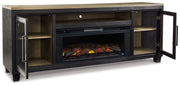 Foyland - Black / Brown - 83" TV Stand With Electric Infrared Fireplace Insert - JaxCo Furniture