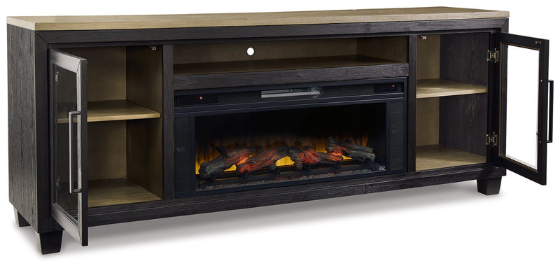Foyland - Black / Brown - 83" TV Stand With Electric Infrared Fireplace Insert - JaxCo Furniture