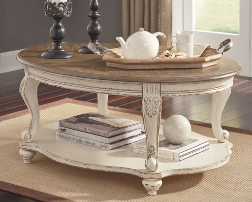 Realyn - White / Brown - Oval Cocktail Table - JaxCo Furniture