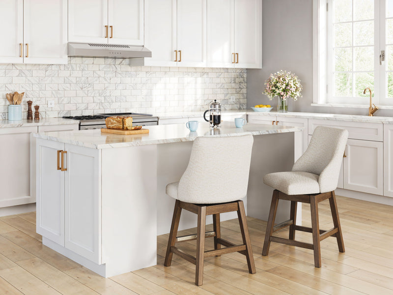 Cabalynn - Oatmeal / Light Brown - Upholstered Swivel Barstool (Set of 2) - JaxCo Furniture