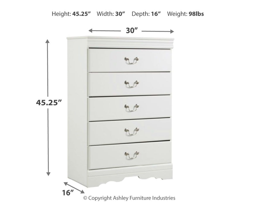 Anarasia - White - Five Drawer Chest - JaxCo Furniture