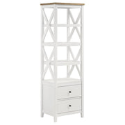 Hollis - 4-Shelf Wood Media Tower With Drawers - Brown And White - JaxCo Furniture