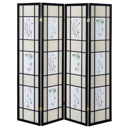 Catabella - 4-Panel Room Divider Folding Shoji Screen Floral - Black - JaxCo Furniture