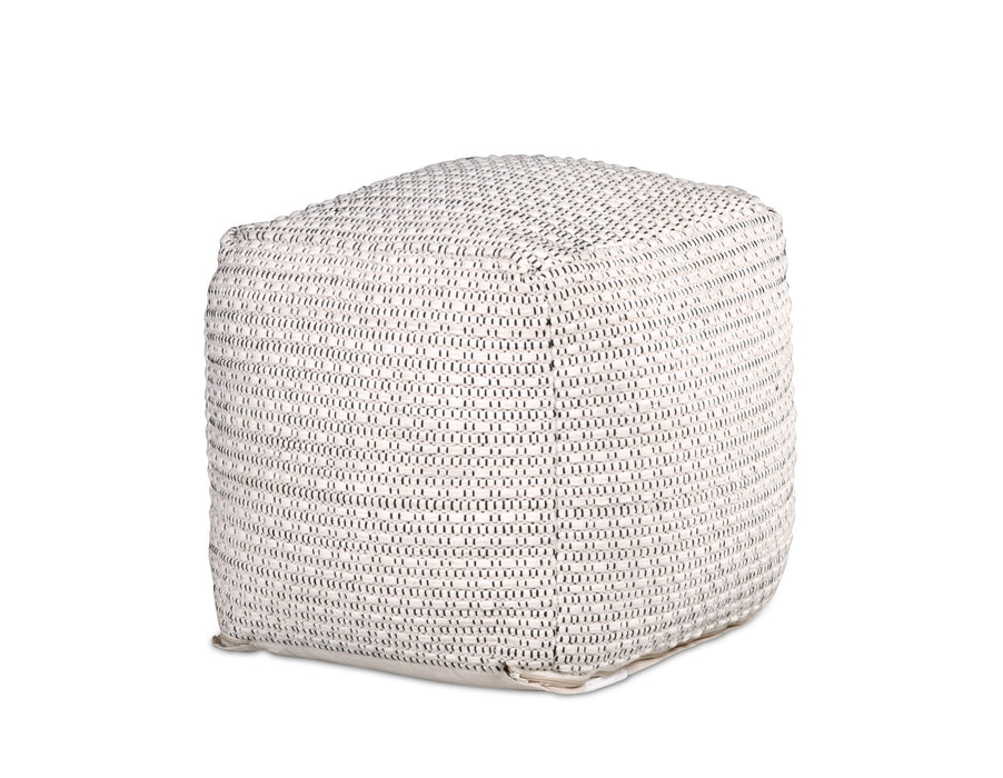 Hakim - Square Handwoven Woolen Pouf - White - JaxCo Furniture