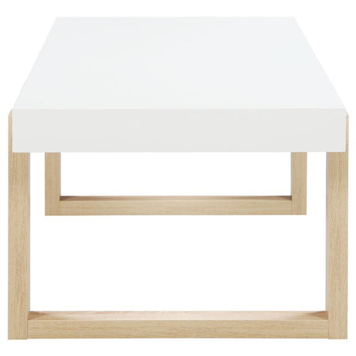 Pala - Rectangular Coffee Table - White High Gloss And Natural - JaxCo Furniture