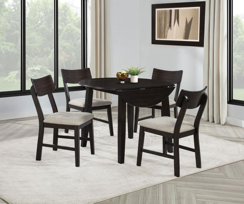 Catley - 5 Piece Round Drop Leaf Dining Table Set - Dark Coffee - JaxCo Furniture