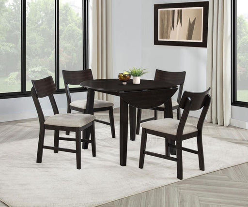 Catley - 5 Piece Round Drop Leaf Dining Table Set - Dark Coffee - JaxCo Furniture