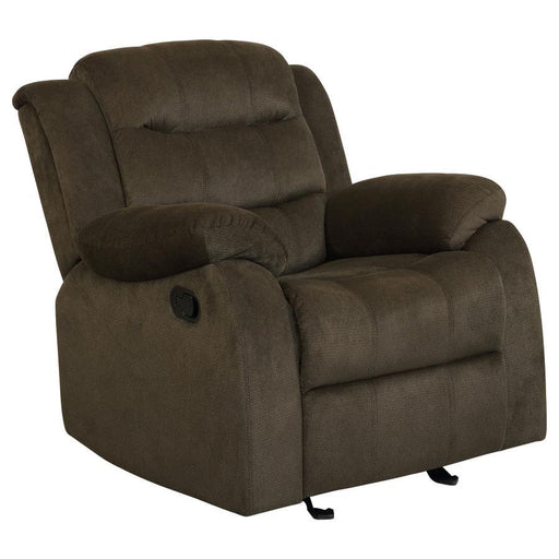 Rodman - Upholstered Padded Arm Glider Recliner - Olive Brown - JaxCo Furniture