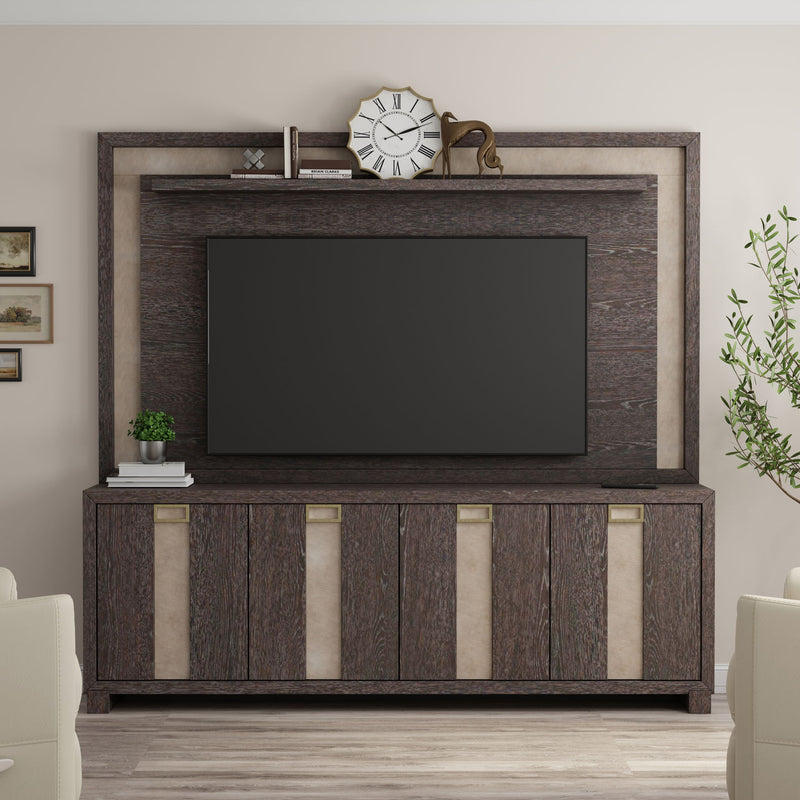 Ascent - 90" TV Console With Hutch And Back Panel - Dark Chocolate - JaxCo Furniture