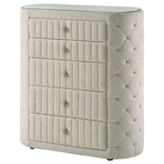 Sonya - 5-Drawer Upholstered Bedroom Chest Of Drawers - Ivory - JaxCo Furniture