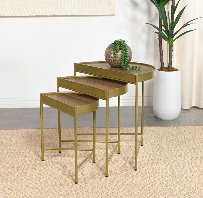 Tristen - 3 Piece Demilune Nesting Table - Brown And Gold - JaxCo Furniture