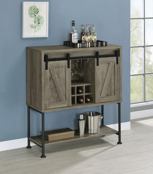 Claremont - Sliding Door Home Bar Wine Cabinet - Gray Driftwood - JaxCo Furniture