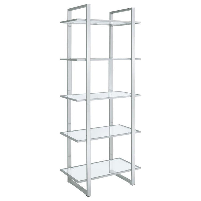 Hartford - 5-Shelf Glass Bookshelf - Chrome - JaxCo Furniture