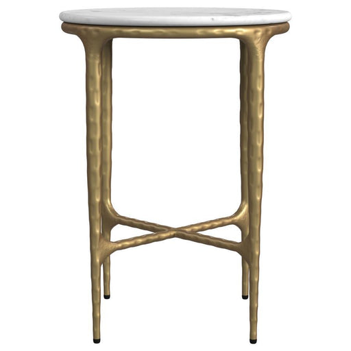 Baldwin - Round Marble Top Side Table - White And Gold - JaxCo Furniture