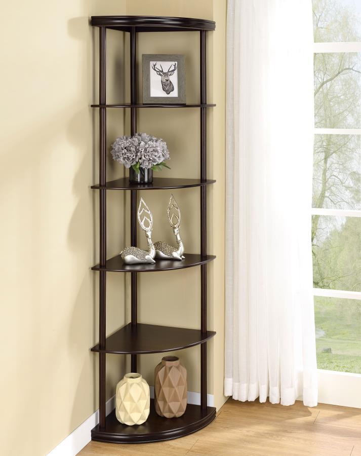 Bonwick - Wood 5-Shelf Corner Bookshelf - Cappuccino - JaxCo Furniture