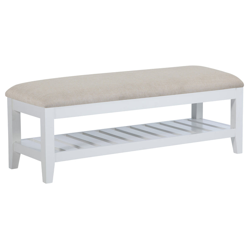 Bexhill - Upholstered Rectangular Bench With Shelf - White - JaxCo Furniture