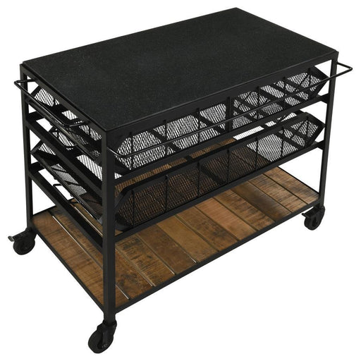 Evander - Marble Top Kitchen Cart With Removable Shelves - Black - JaxCo Furniture