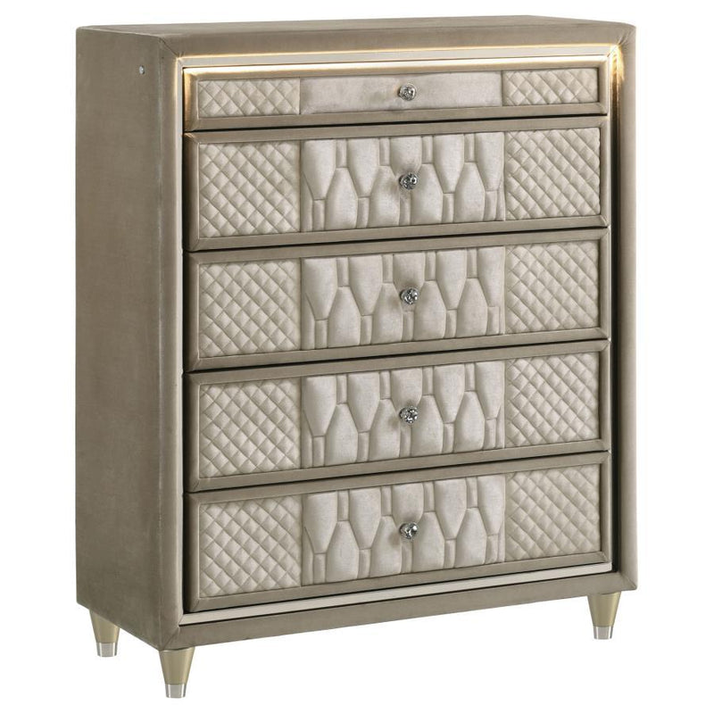Lorient - 5-Drawer LED Chest Of Drawers - Ivory And Camel - JaxCo Furniture