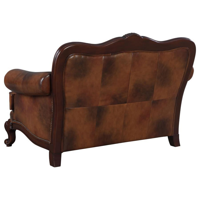 Victoria - Full Leather Upholstered Rolled Arm Loveseat - Brown - JaxCo Furniture