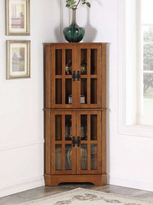 Coreosis - 4 Door Wood Corner Curio Cabinet - Golden Brown - JaxCo Furniture