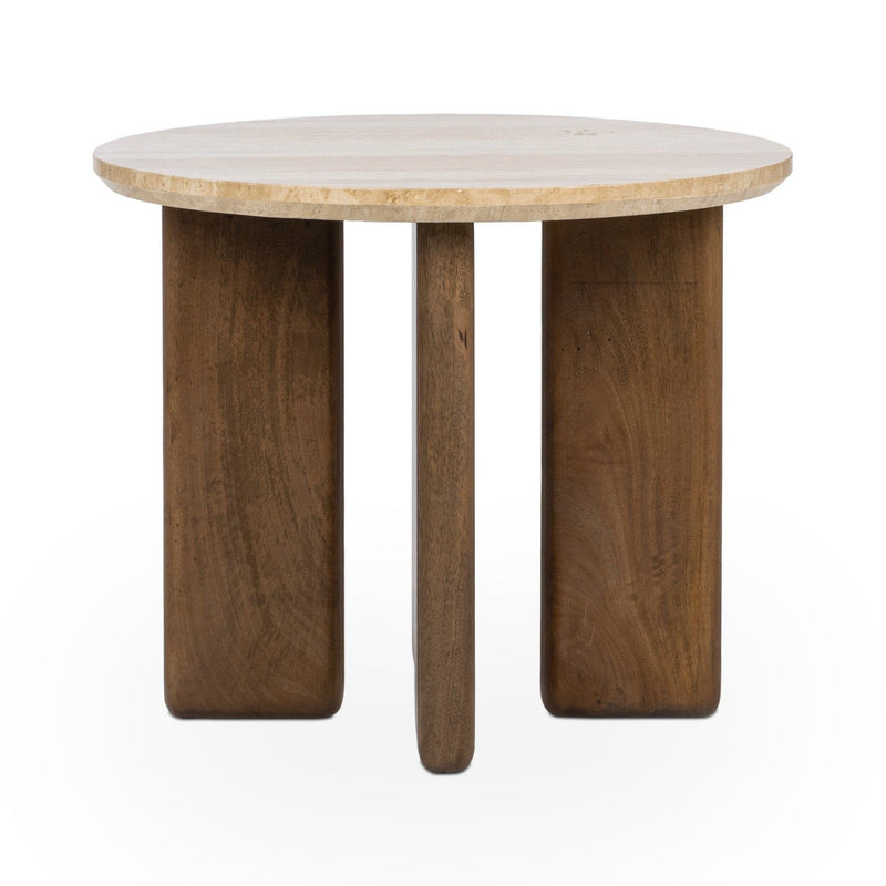 Idella - Travertine Round Table - JaxCo Furniture