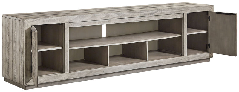 Naydell - Gray - XL TV Stand w/Fireplace Option - JaxCo Furniture