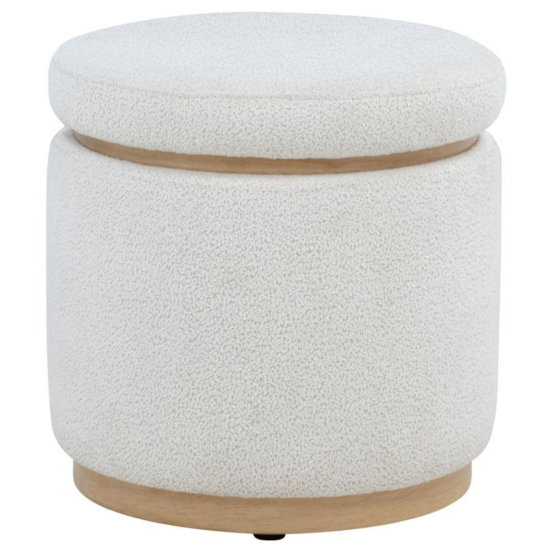 Remuda - Boucle Upholstered Round Storage Ottoman - Ivory - JaxCo Furniture