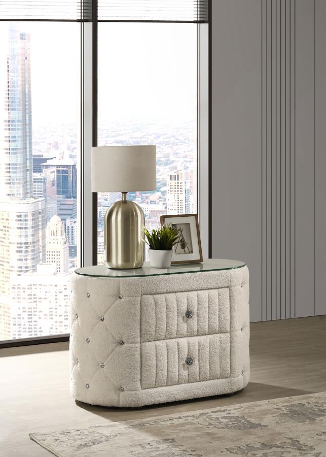 Sonya - 2-Drawer Upholstered Nightstand Bedside Table - Ivory - JaxCo Furniture