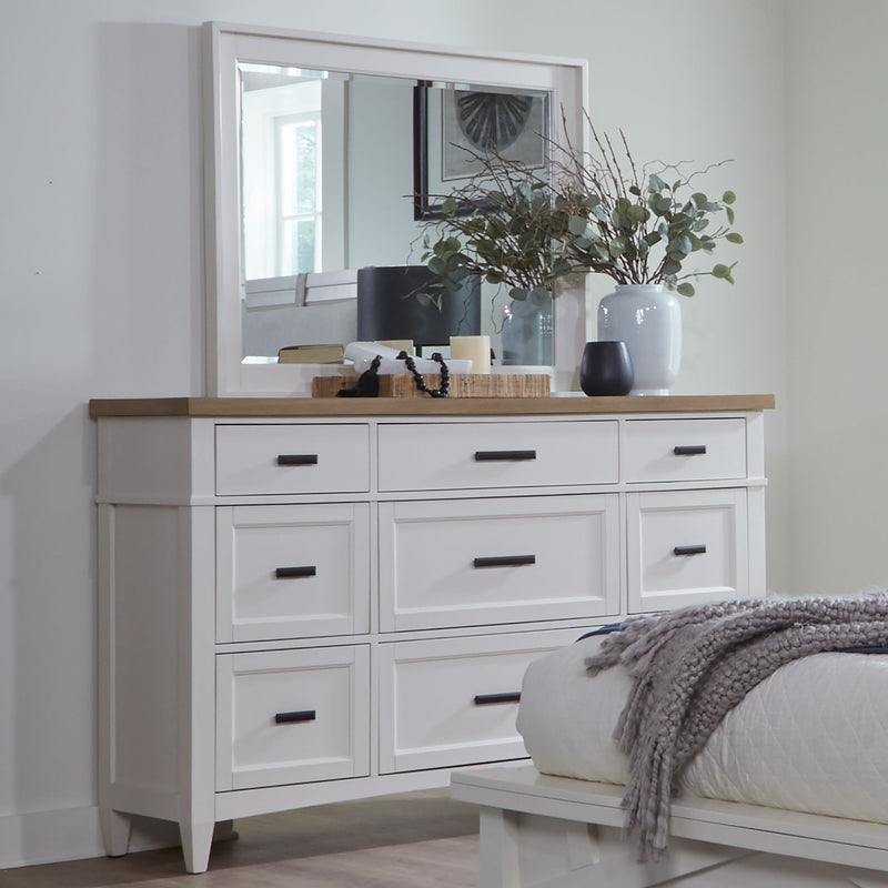 Americana Modern Bedroom - 9 Drawer Dresser And Mirror - Cotton - JaxCo Furniture