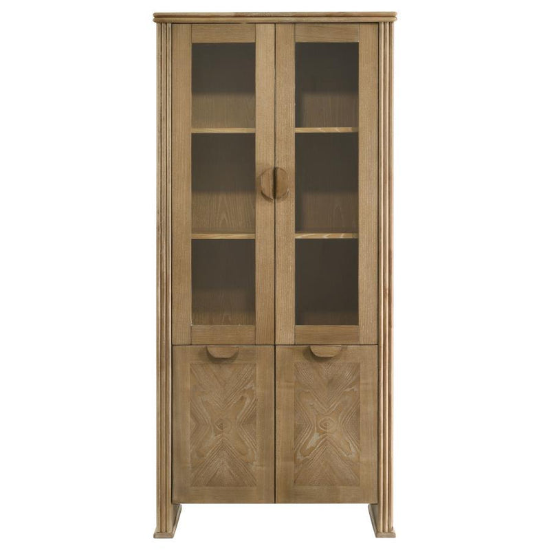 Adina - Tall Display Cabinet - Distressed Light Brown - JaxCo Furniture