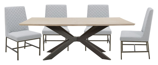 Crossings - Monaco Rectangular Dining Table With 4 Upholstered Chairs - Solid Mango / Pearl Silver - JaxCo Furniture