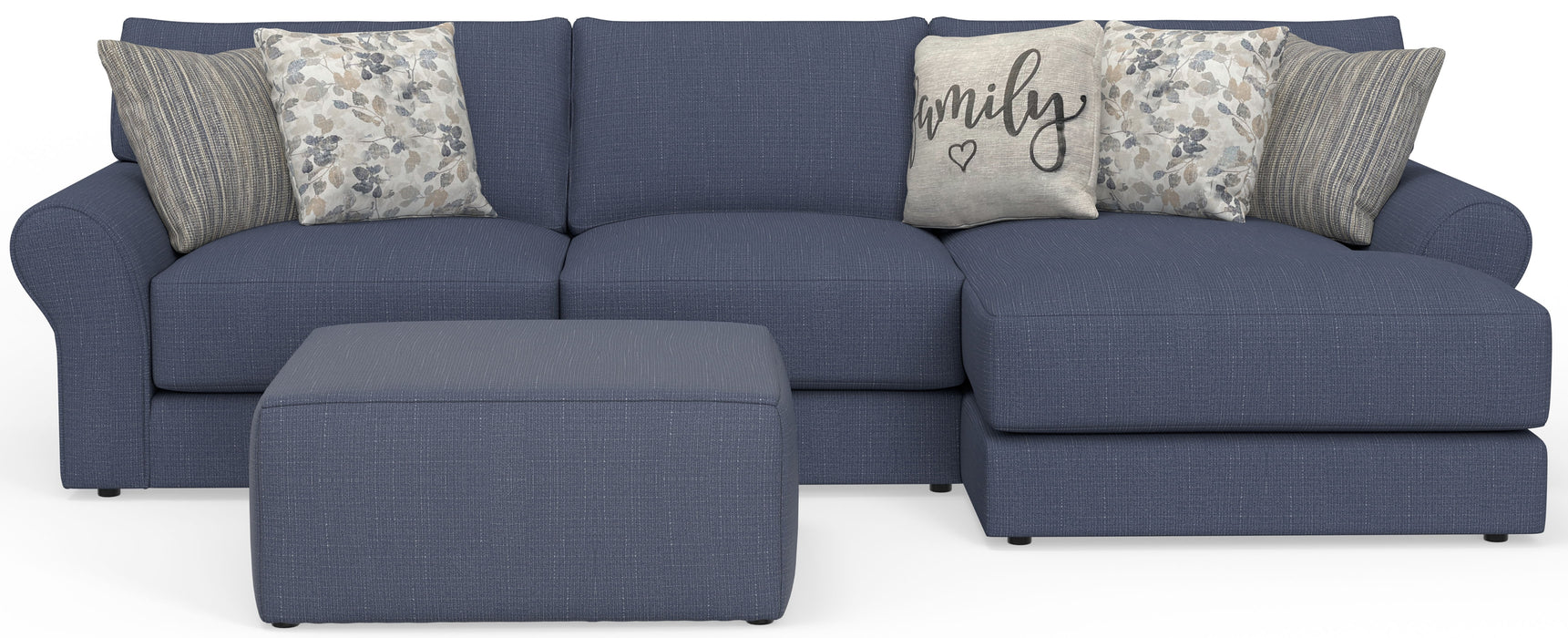 Cape May - Sofa Chaise With Comfort Coil Seating, 41" Cocktail Ottoman And 5 Accent Pillows