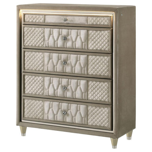 Lorient - 5-Drawer LED Chest Of Drawers - Ivory And Camel - JaxCo Furniture